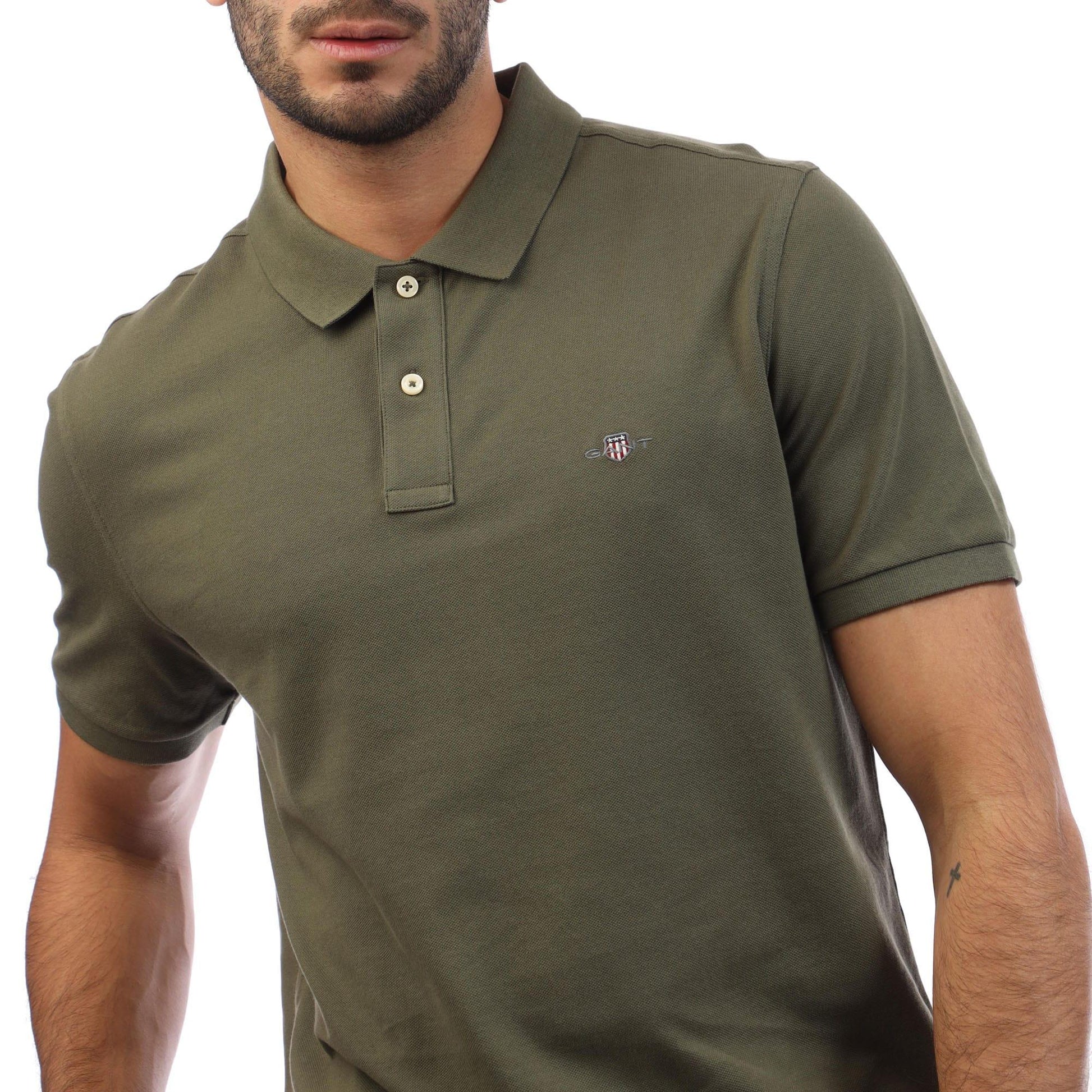 Green - Side - Gant Mens Shield Pique Regular Polo Shirt