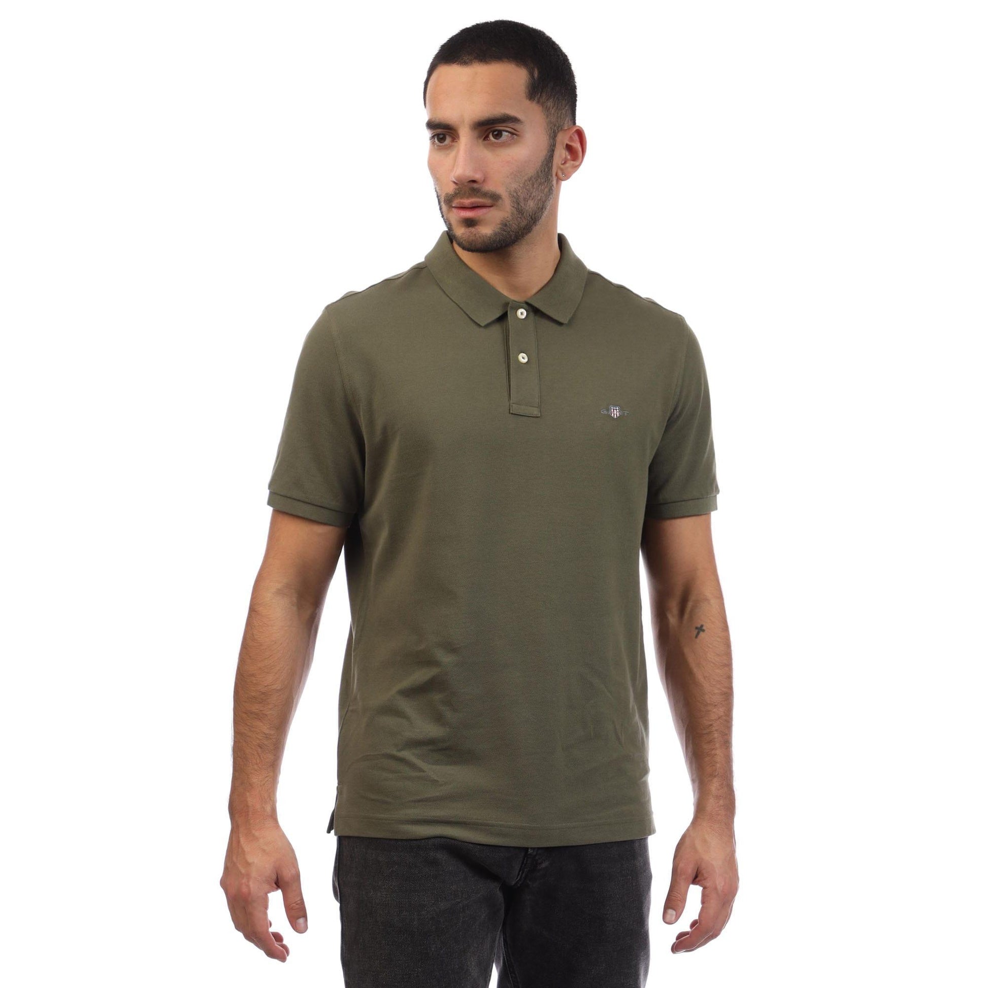 Green - Front - Gant Mens Shield Pique Regular Polo Shirt