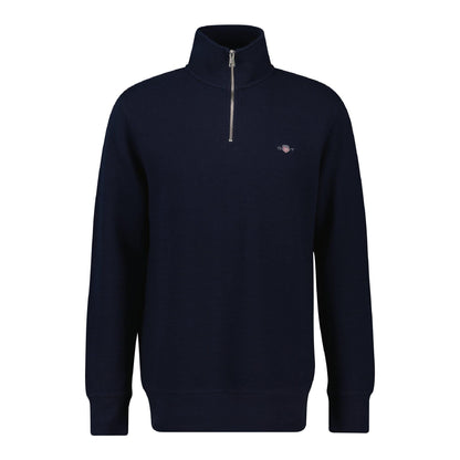 Blue - Front - Gant Mens Textured Half Zip Sweatshirt