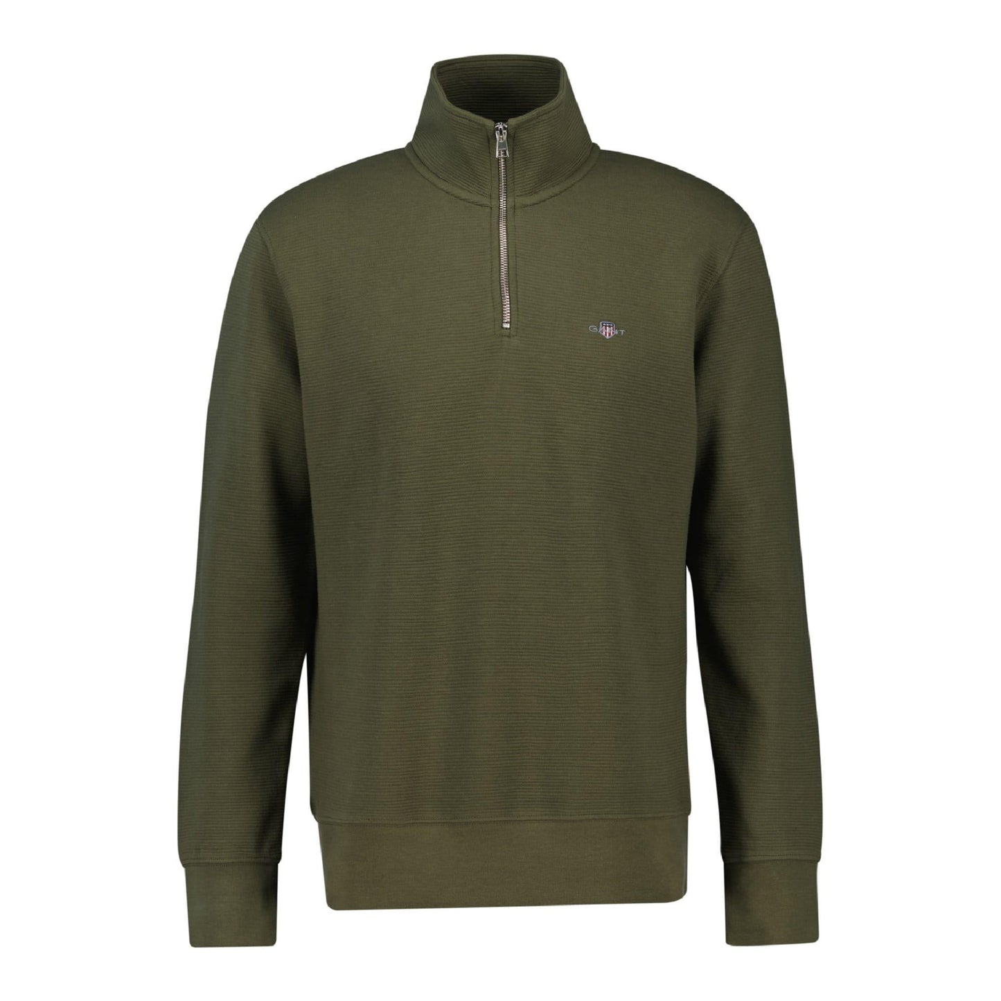 Green - Front - Gant Mens Textured Half Zip Sweatshirt