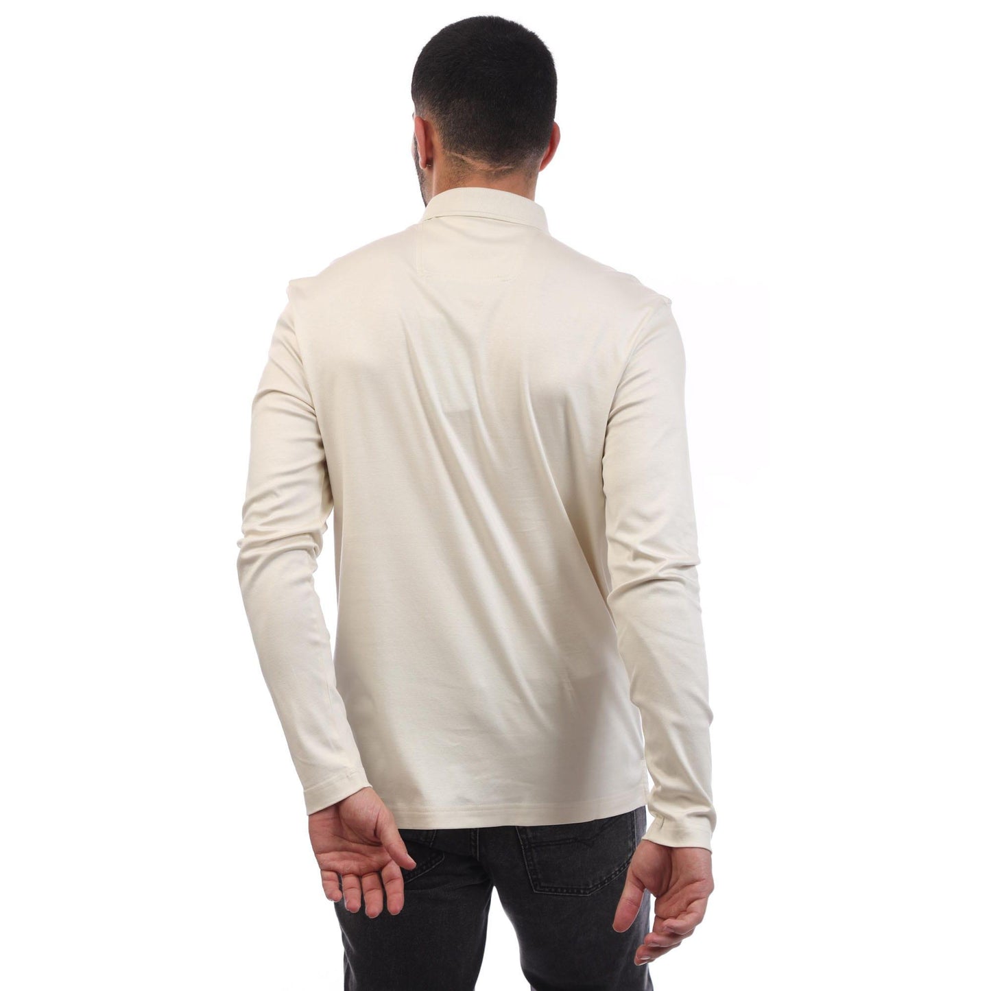 White - Back - Boss Mens Pirol Long-Sleeved Polo Shirt