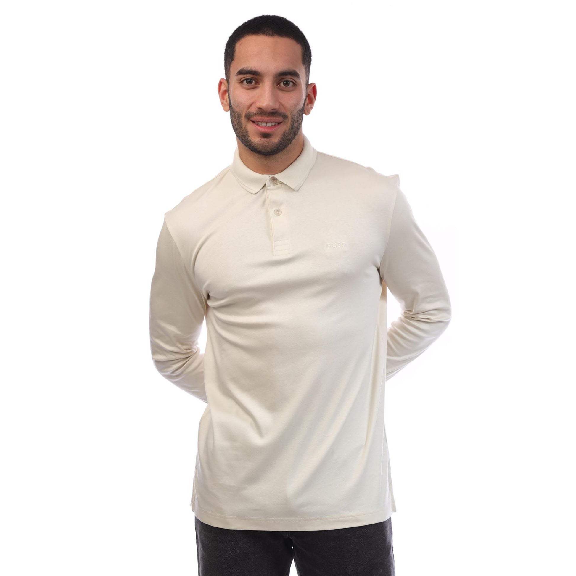 White - Lifestyle - Boss Mens Pirol Long-Sleeved Polo Shirt