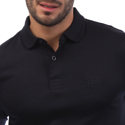 Dark Blue - Side - Boss Mens Pirol Long-Sleeved Polo Shirt
