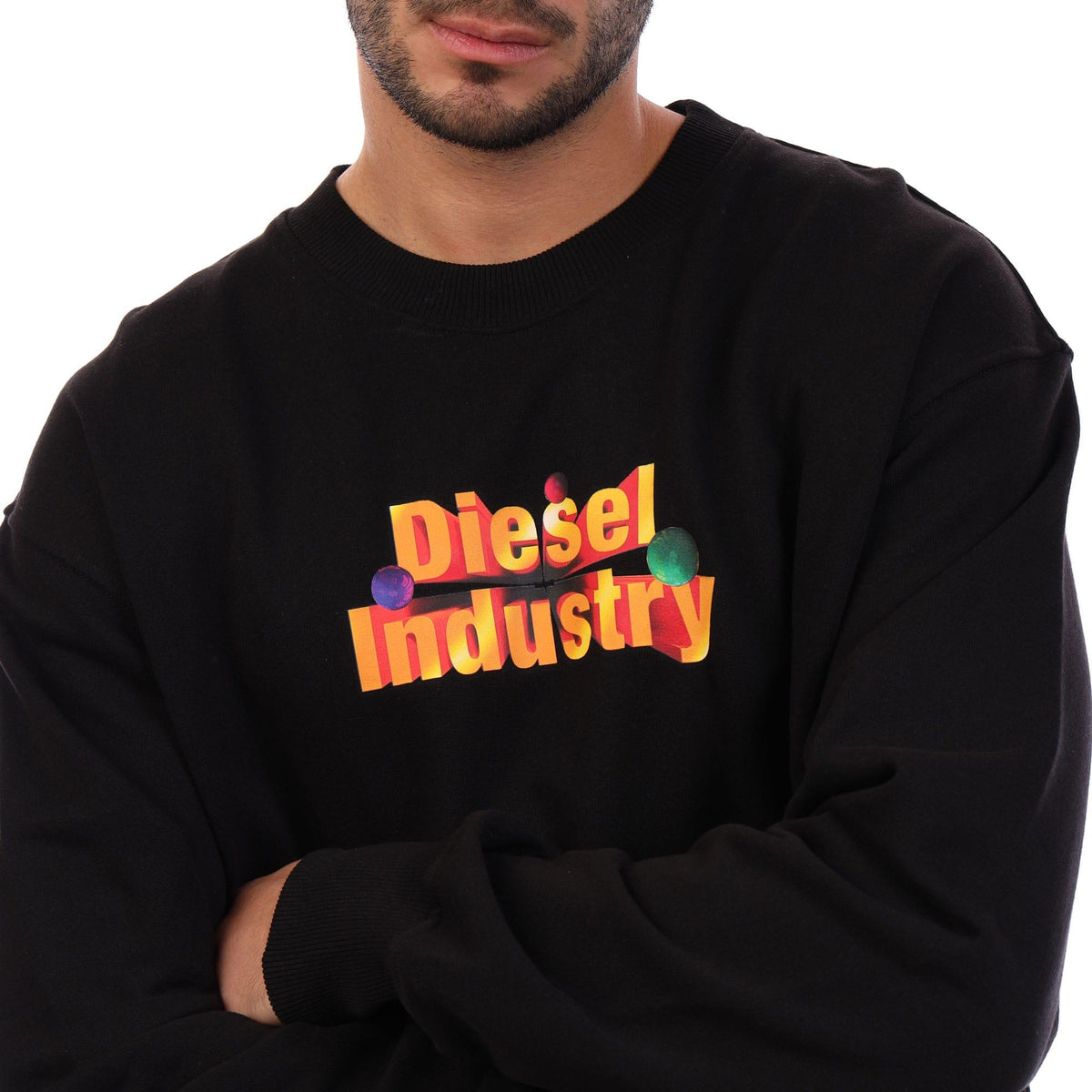 Black - Side - Diesel Mens S-Macs Crew Neck Sweatshirt