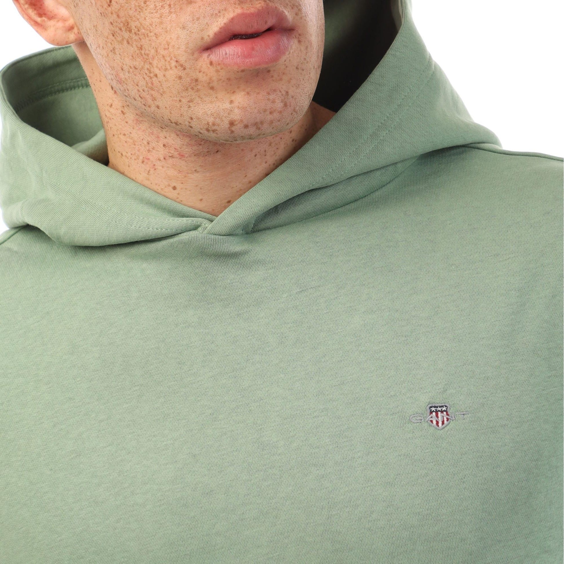 Green - Side - Gant Mens Shield Logo Long-Sleeved Hoodie