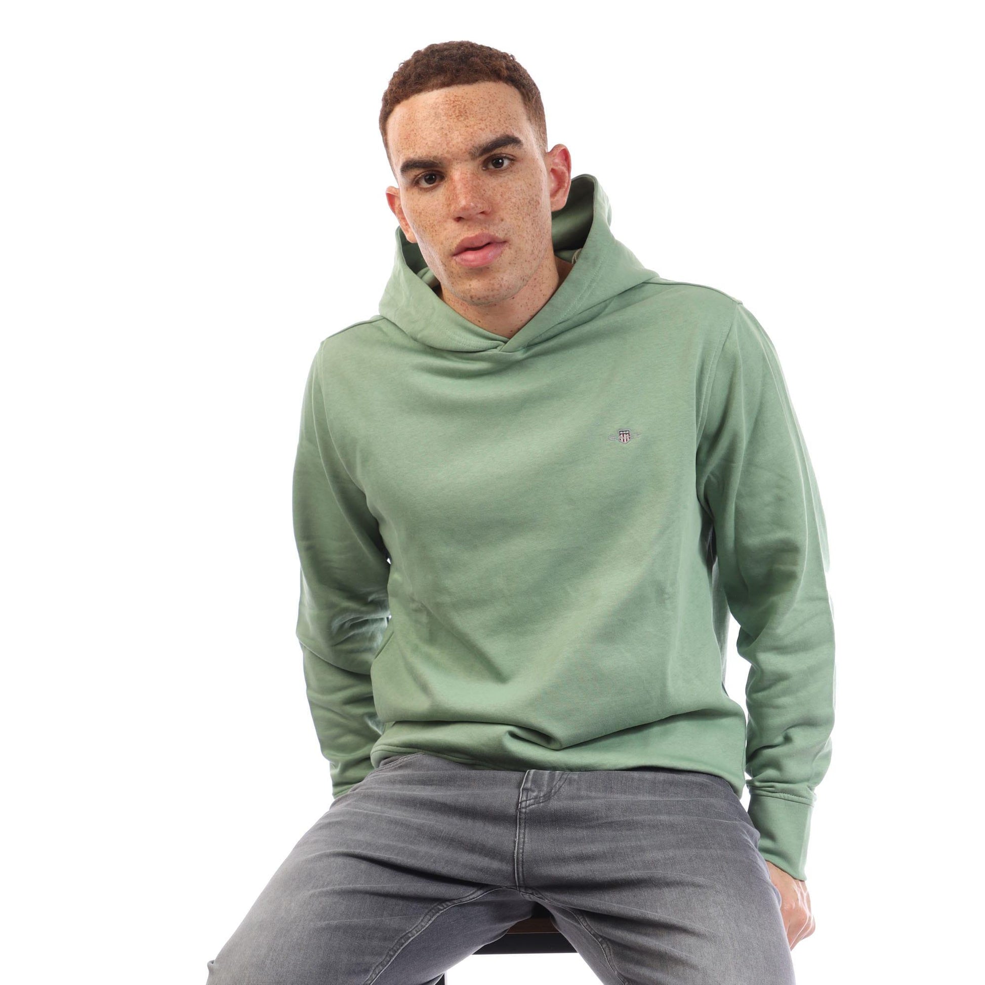 Green - Lifestyle - Gant Mens Shield Logo Long-Sleeved Hoodie