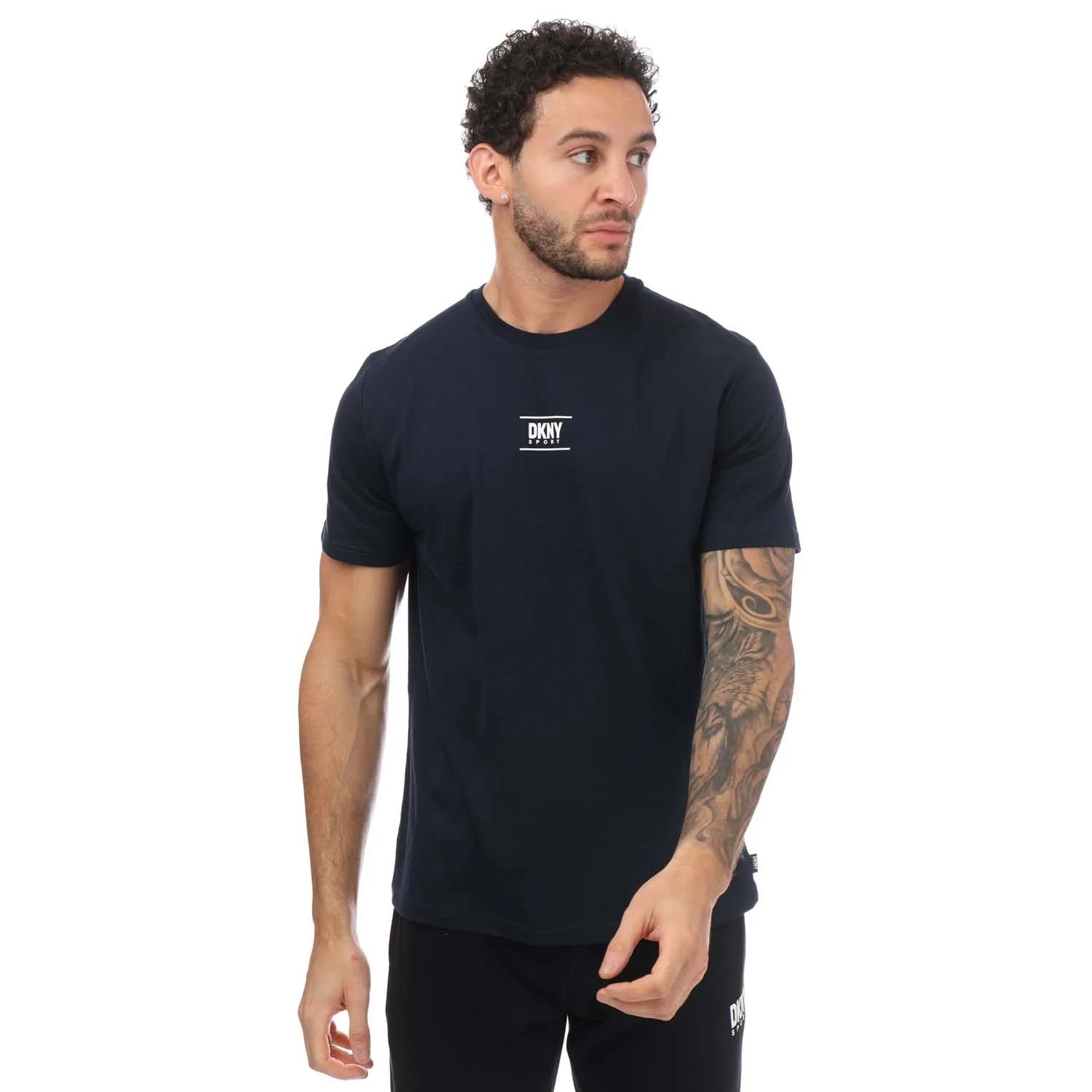 Navy - Front - DKNY Mens Logo Polycotton T-Shirt