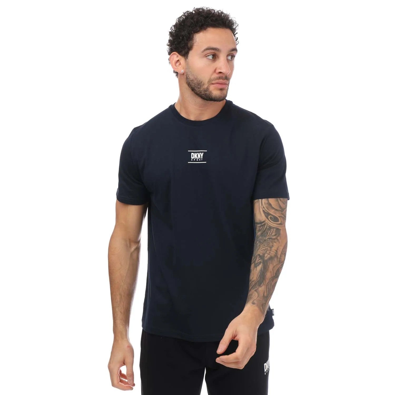 Navy - Front - DKNY Mens Logo Polycotton T-Shirt