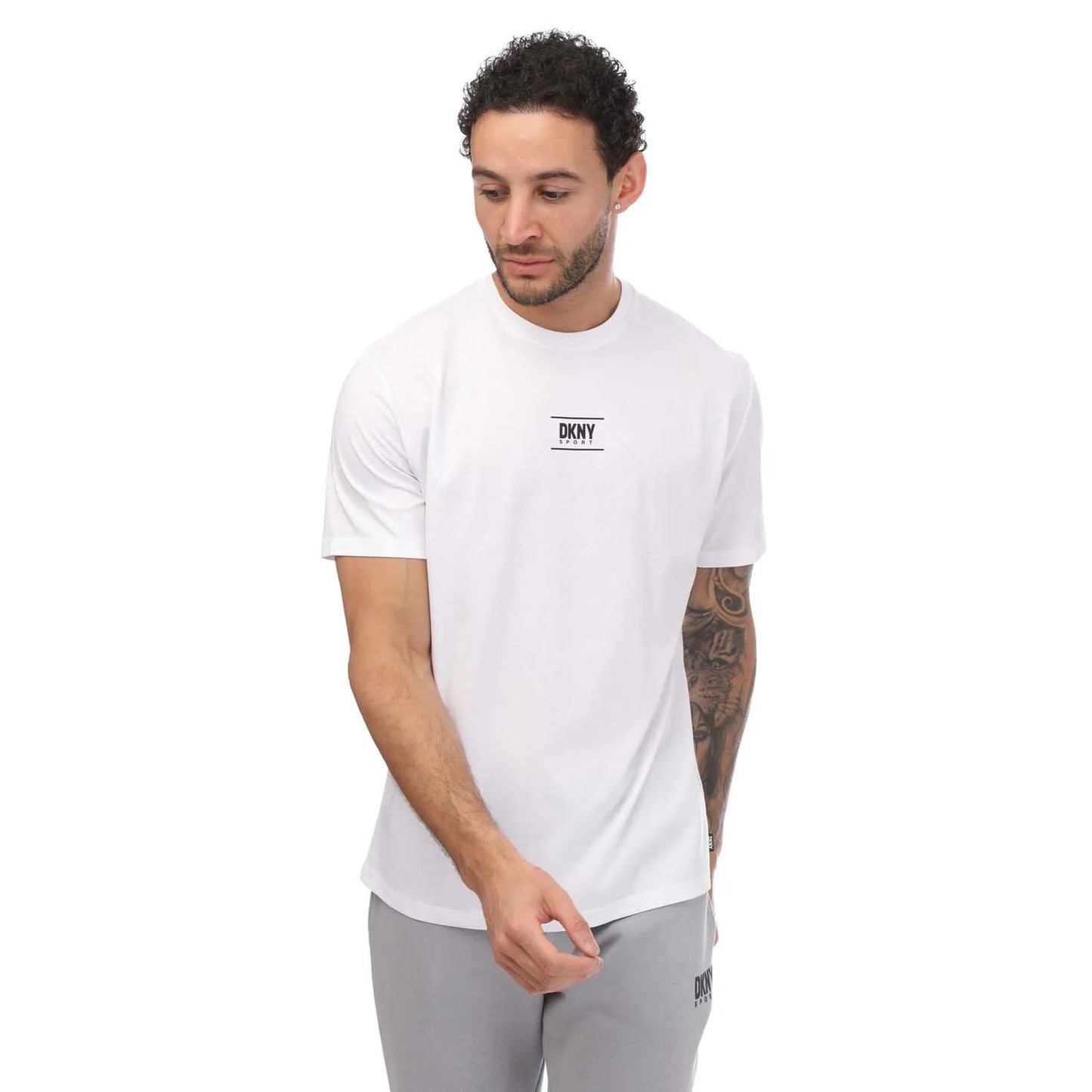 White - Front - DKNY Mens Logo Polycotton T-Shirt