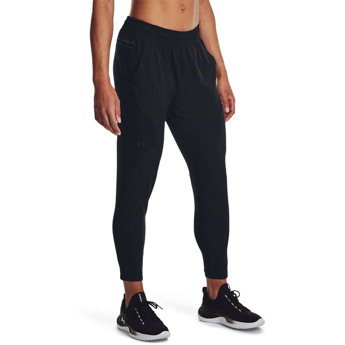 Black - Side - Under Armour Womens-Ladies Unstoppable Hybrid Jogging Bottoms