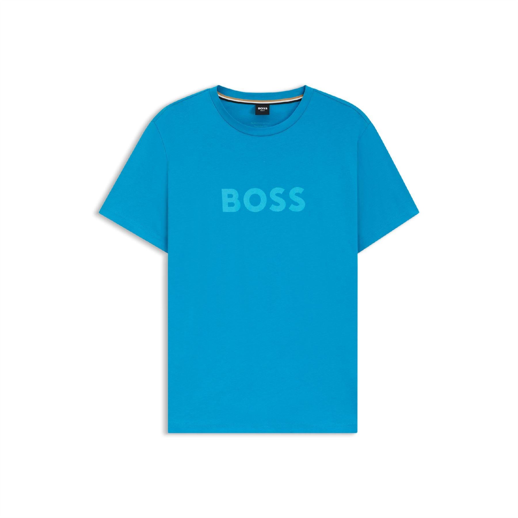 Turquoise - Front - Boss Mens Logo Beach T-Shirt
