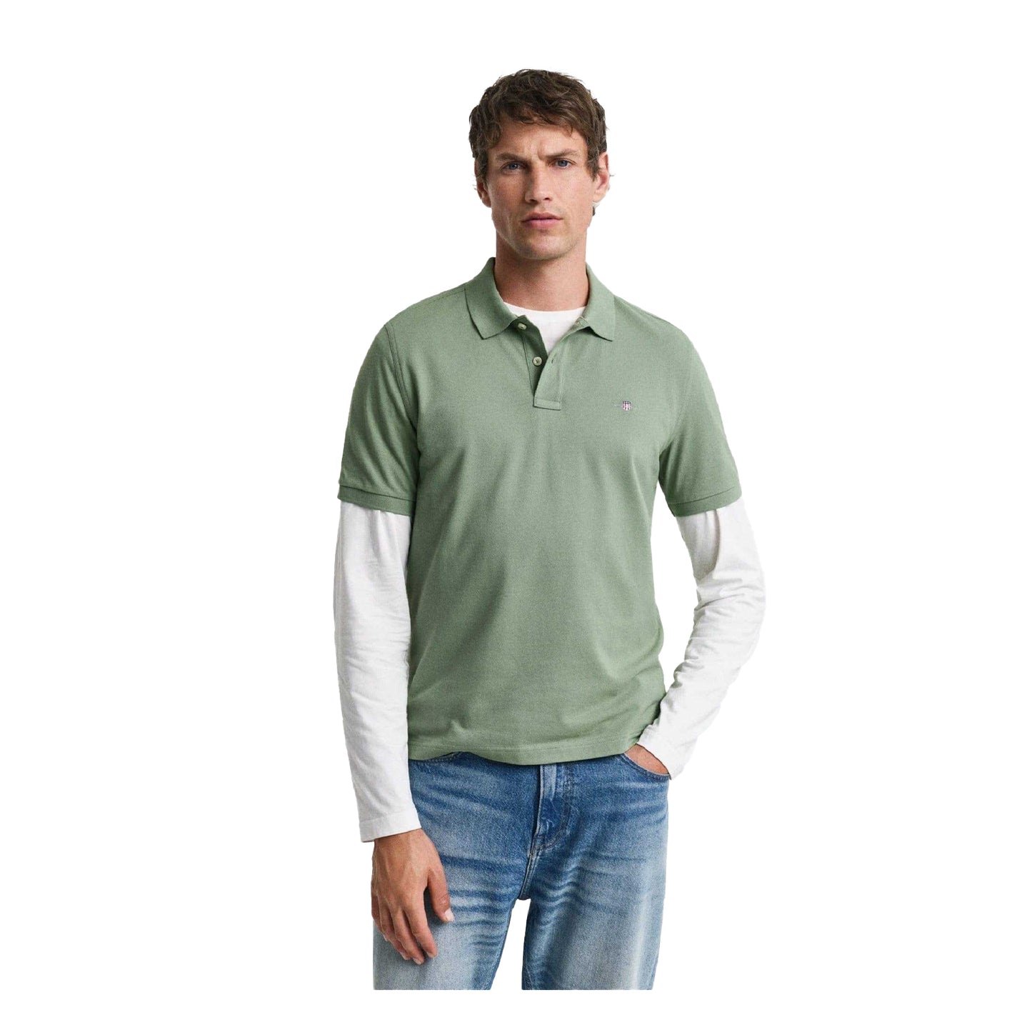 Kalamata-Green - Side - Gant Mens Shield Pique Regular Polo Shirt