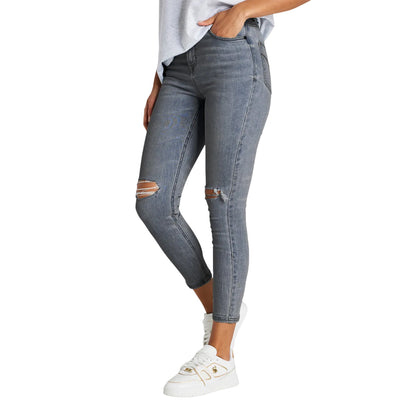 Blue - Front - SikSilk Womens-Ladies Distressed Jeans