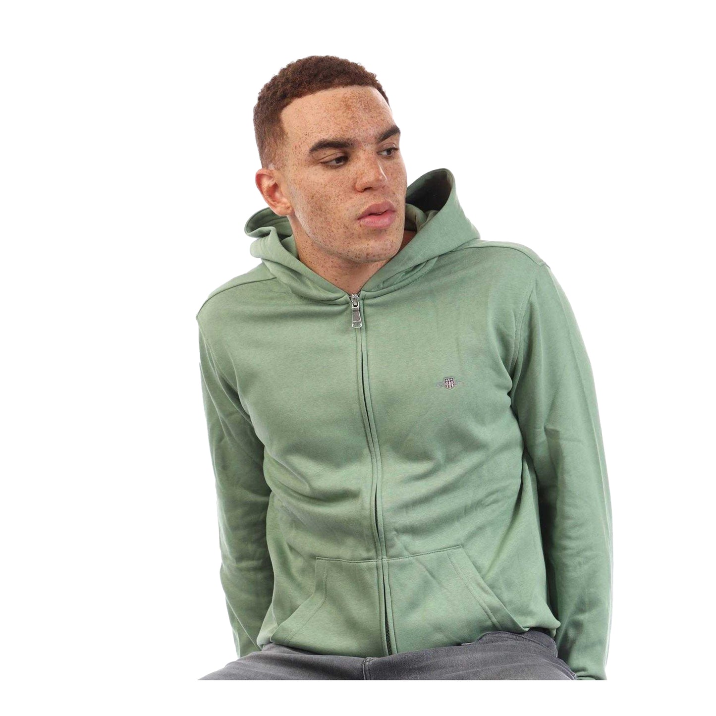 Green - Front - Gant Mens Shield Full Zip Hoodie