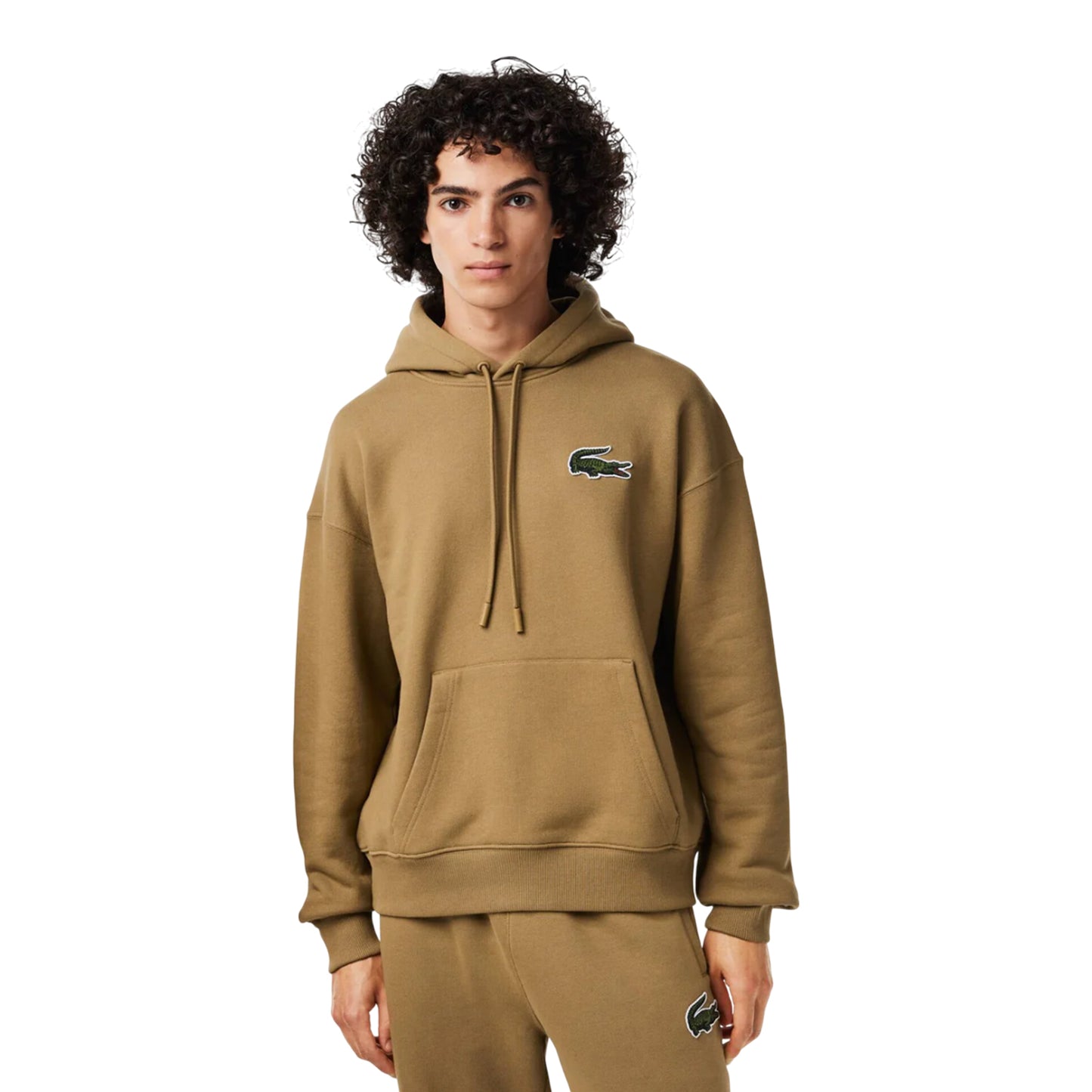 Brown - Side - Lacoste Unisex Adult Fleece Loose Hoodie