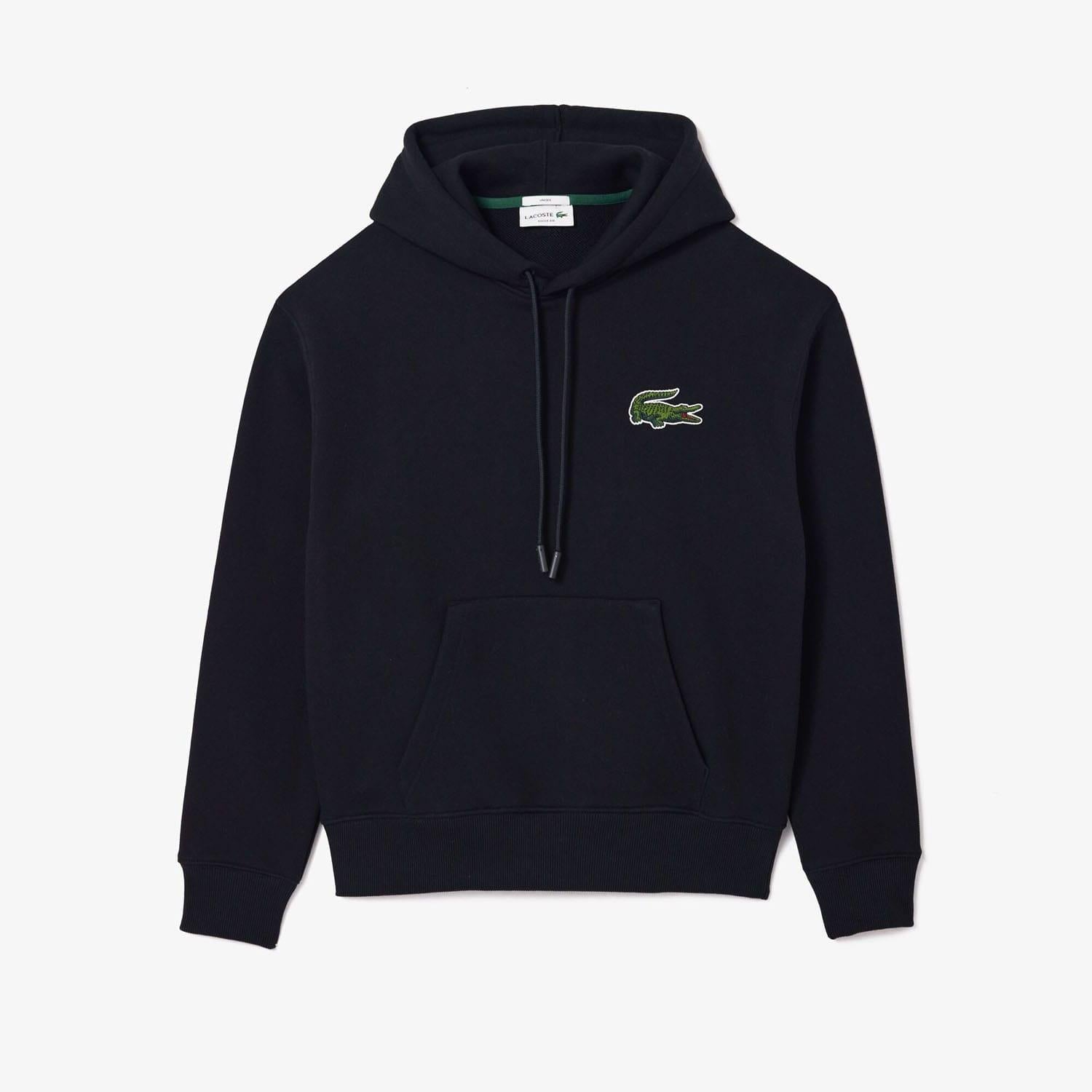 Black - Front - Lacoste Unisex Adult Fleece Loose Hoodie
