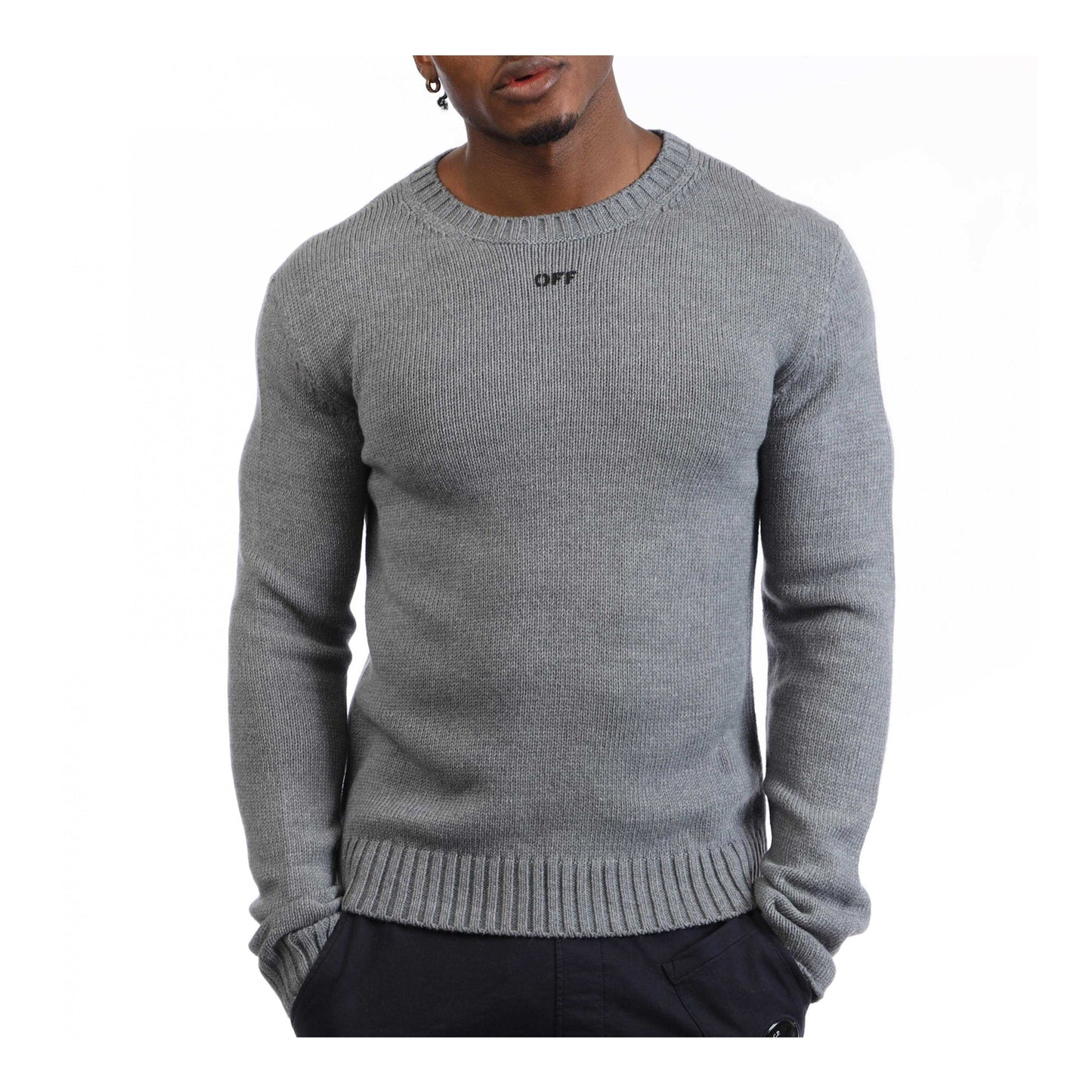Grey-Black - Front - Off White Mens Wool Blend Crew Neck Sweatshirt