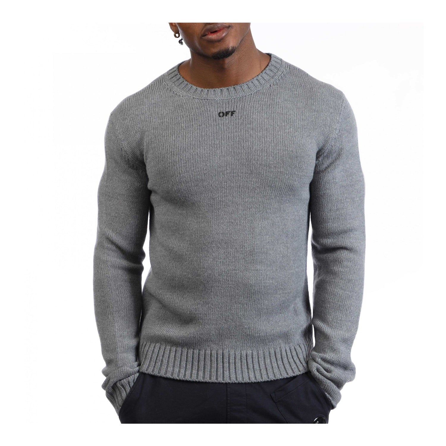 Grey-Black - Front - Off White Mens Wool Blend Crew Neck Sweatshirt