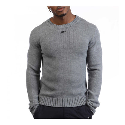 Grey-Black - Front - Off White Mens Wool Blend Crew Neck Sweatshirt