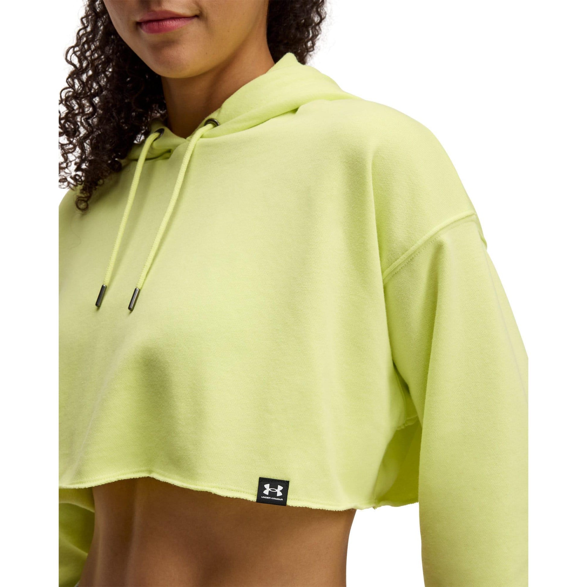 Yellow - Side - Under Armour Womens-Ladies Icon Terry Cropped Hoodie