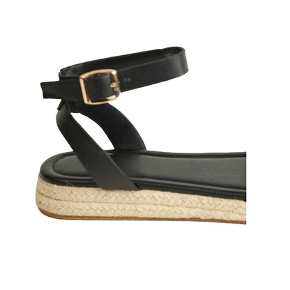 Black - Back - Where´s That From Womens-Ladies Raffia Ankle Strap Flatform Sandals