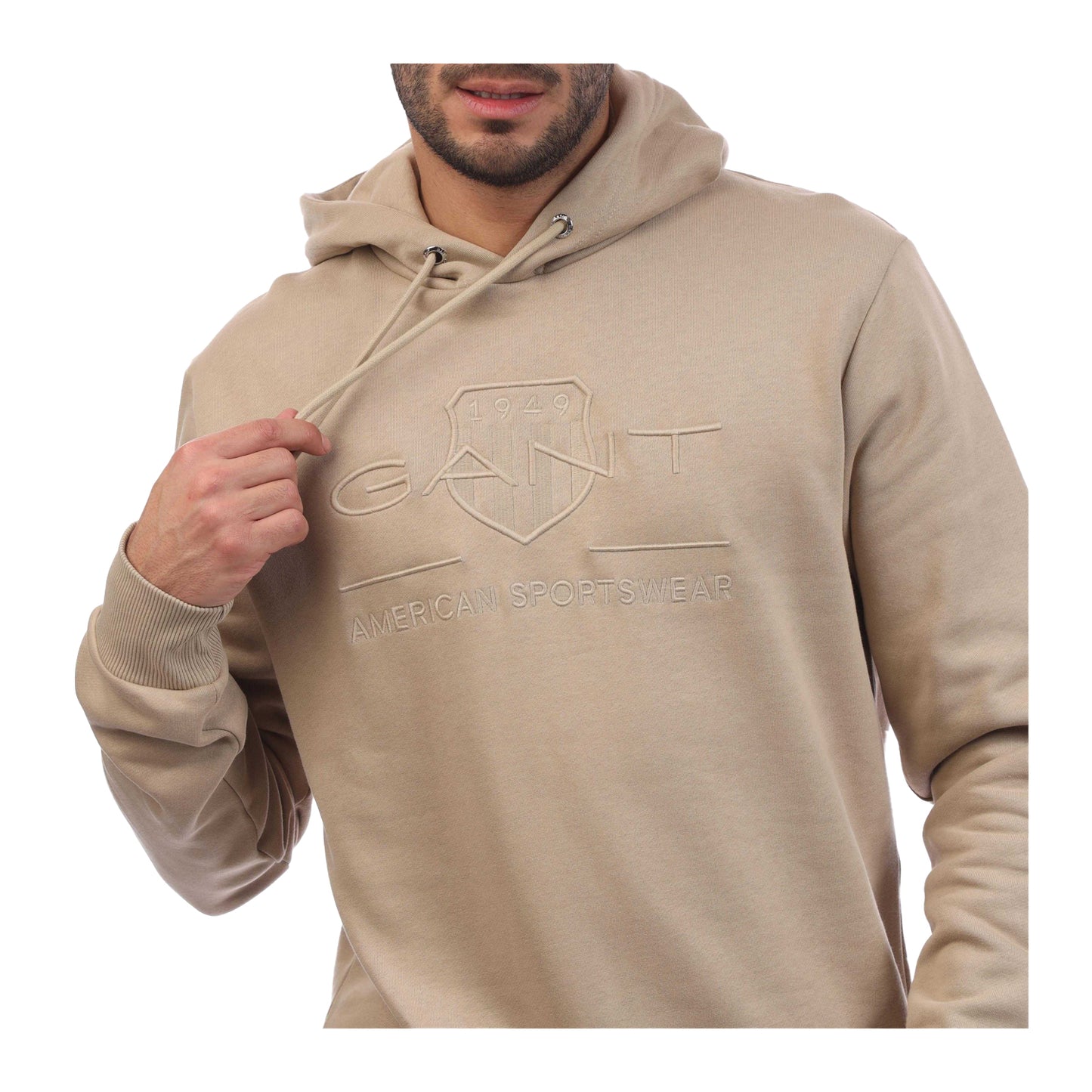 Beige - Side - Gant Mens Archive Shield Tonal Hoodie