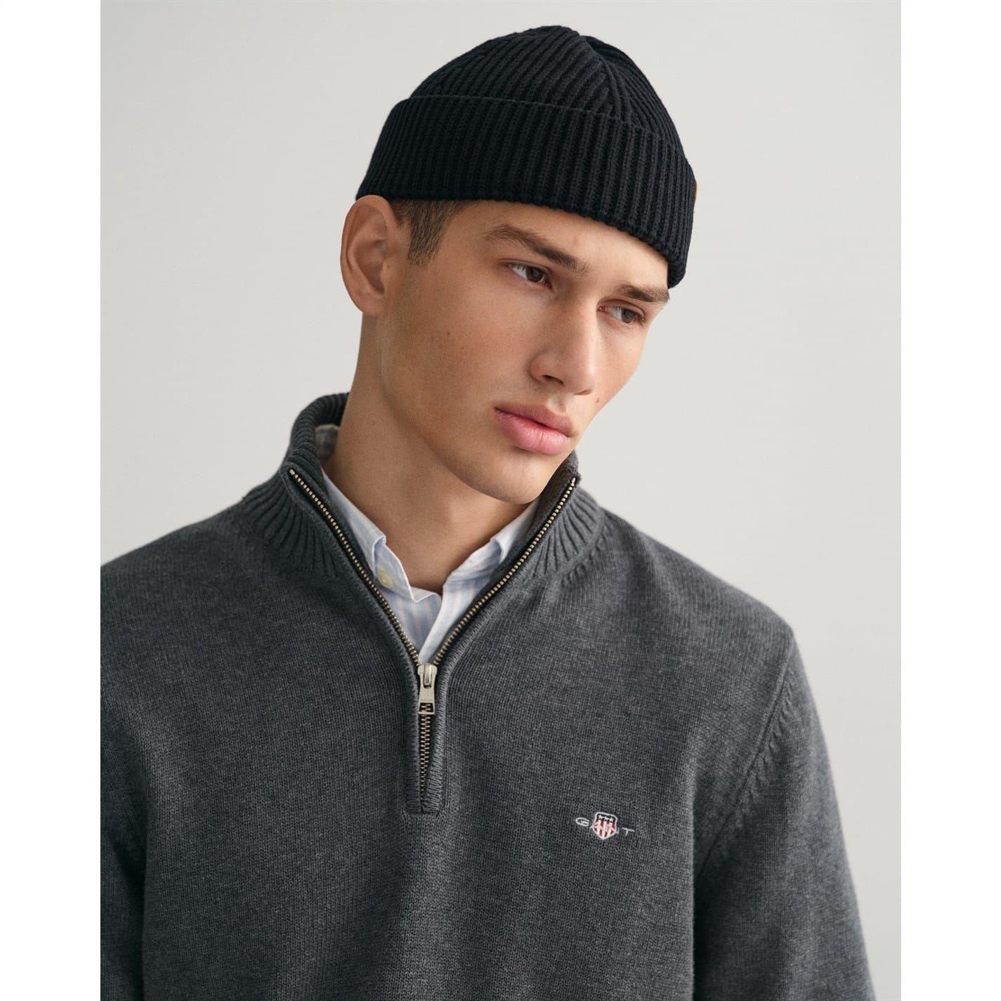 Charcoal - Lifestyle - Gant Mens Micro Textured Half Zip Sweatshirt