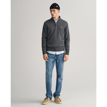 Charcoal - Pack Shot - Gant Mens Micro Textured Half Zip Sweatshirt