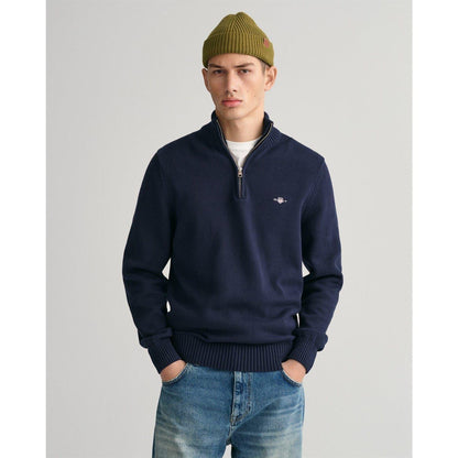 Navy - Back - Gant Mens Micro Textured Half Zip Sweatshirt