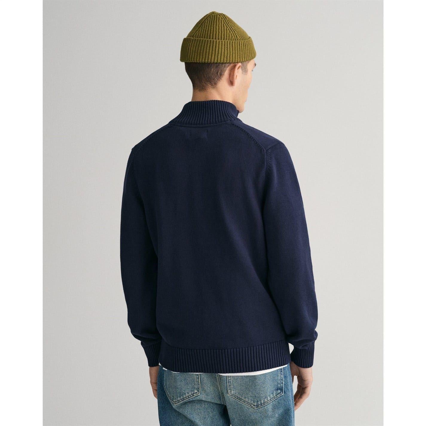 Navy - Side - Gant Mens Micro Textured Half Zip Sweatshirt