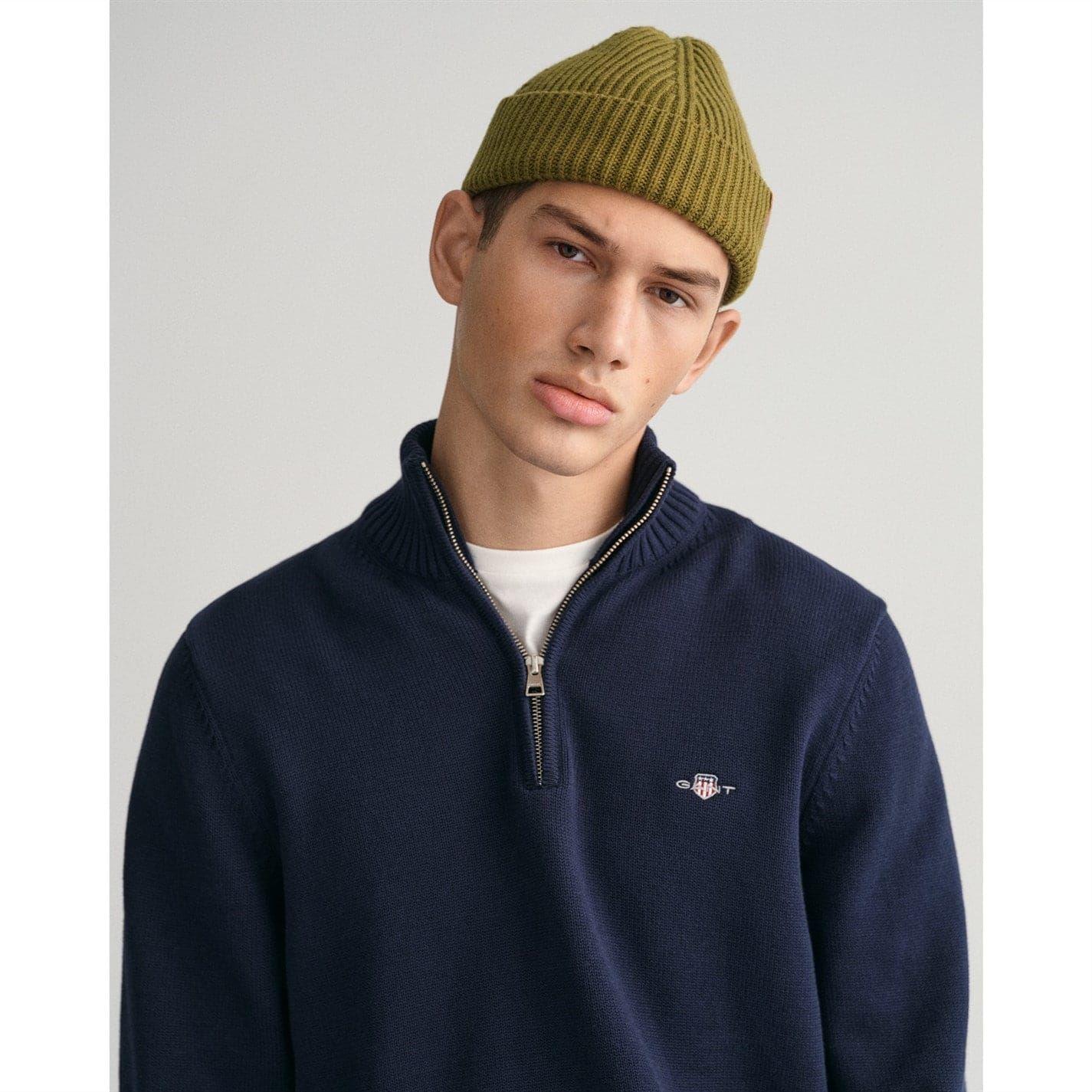 Navy - Lifestyle - Gant Mens Micro Textured Half Zip Sweatshirt