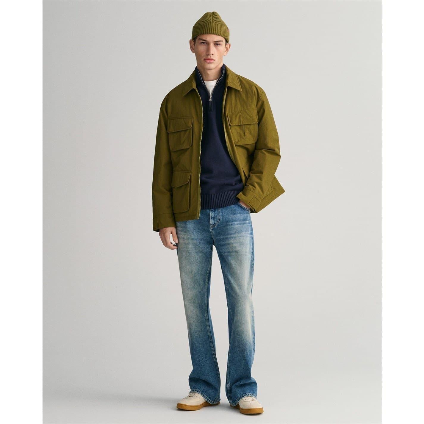 Navy - Pack Shot - Gant Mens Micro Textured Half Zip Sweatshirt