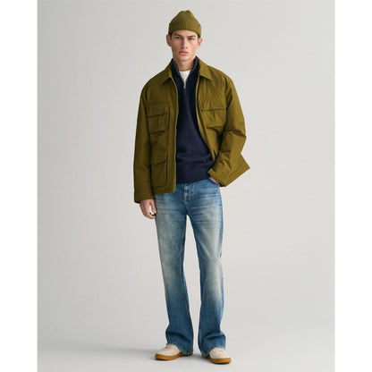 Navy - Pack Shot - Gant Mens Micro Textured Half Zip Sweatshirt