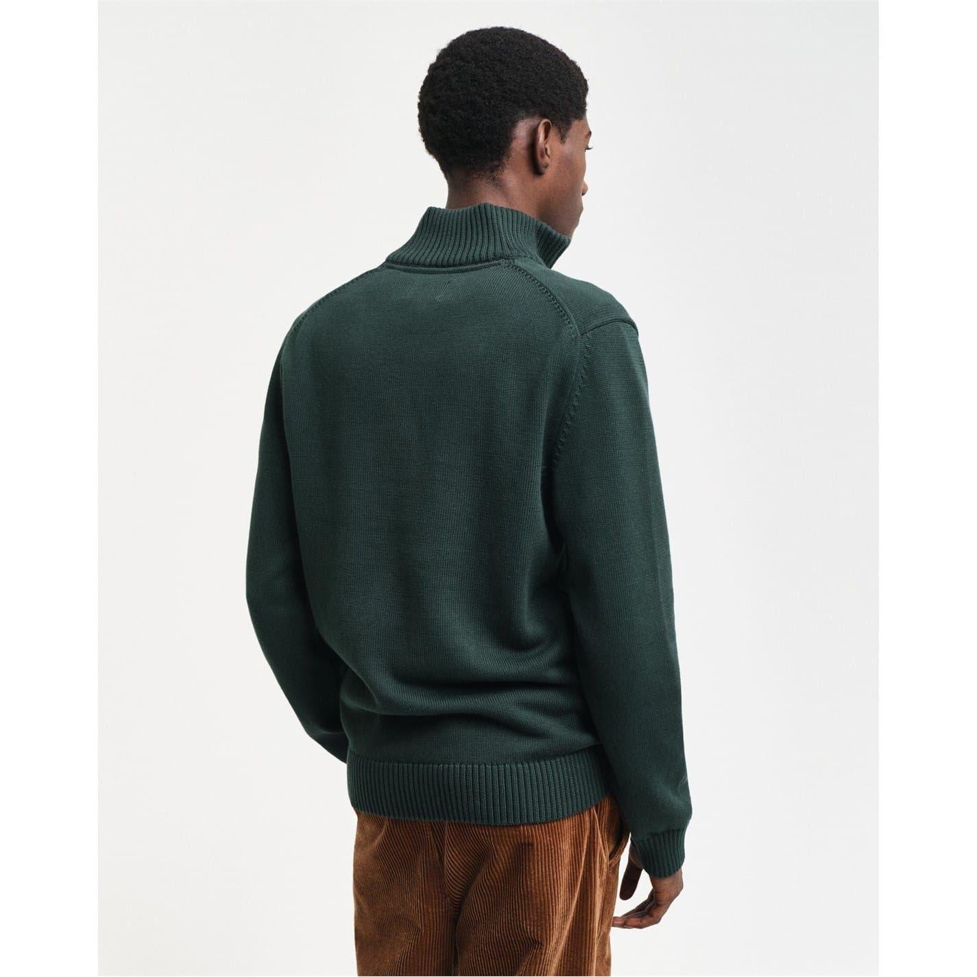 Tartan Green - Back - Gant Mens Micro Textured Half Zip Sweatshirt