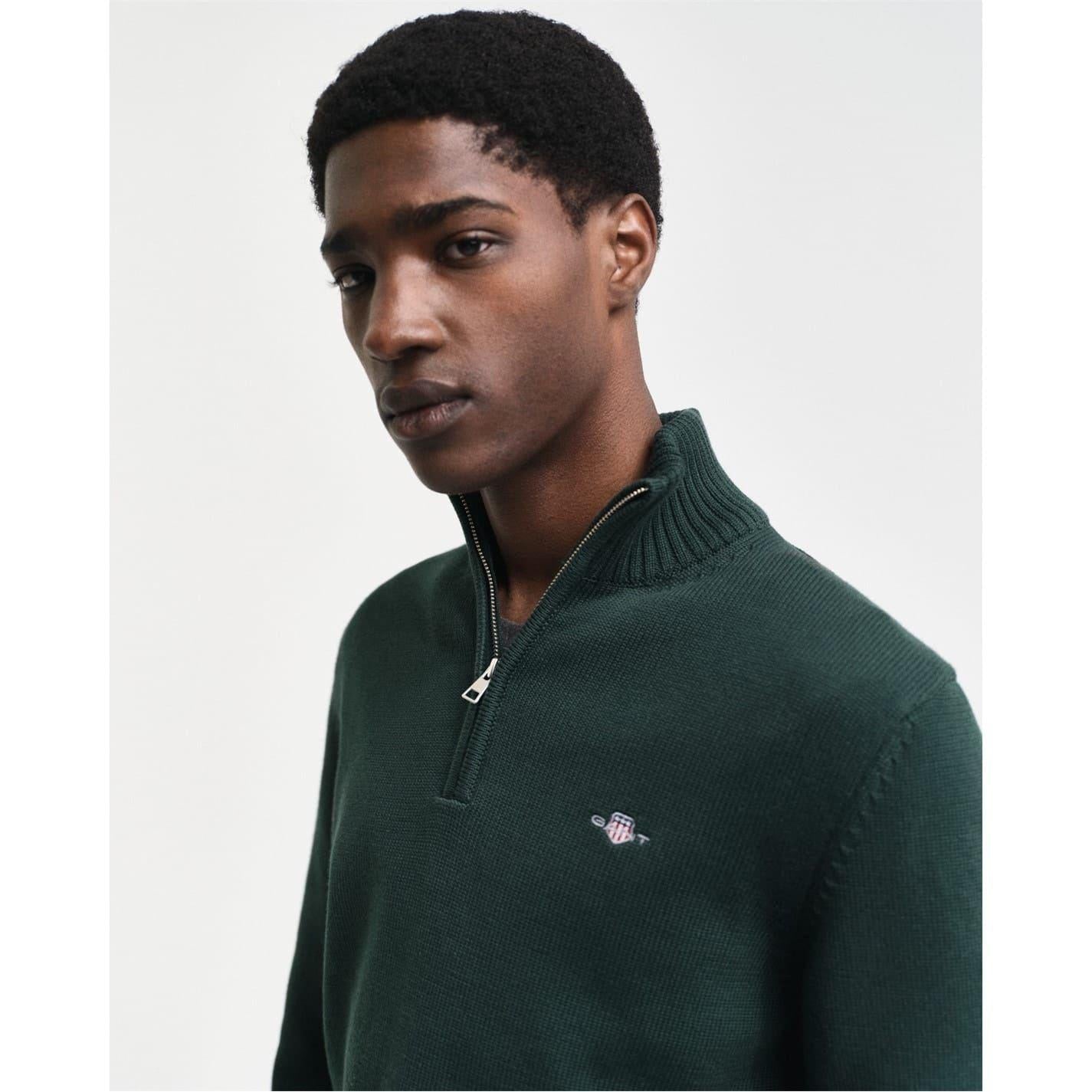 Tartan Green - Lifestyle - Gant Mens Micro Textured Half Zip Sweatshirt