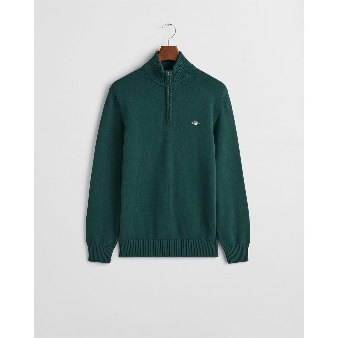 Tartan Green - Pack Shot - Gant Mens Micro Textured Half Zip Sweatshirt