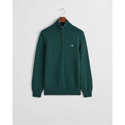 Tartan Green - Pack Shot - Gant Mens Micro Textured Half Zip Sweatshirt