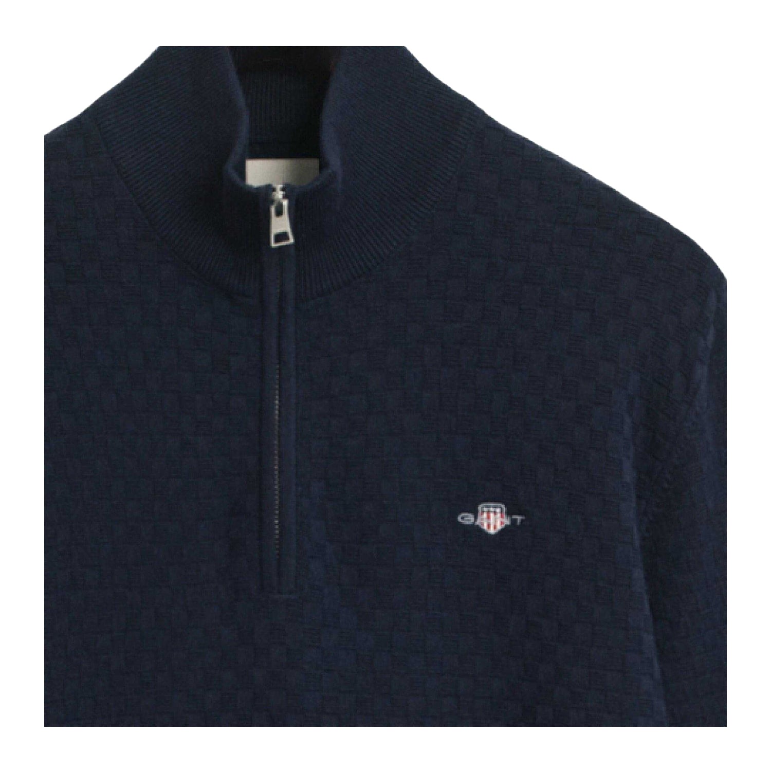 Blue - Back - Gant Mens Micro Textured Half Zip Sweatshirt