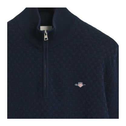 Blue - Back - Gant Mens Micro Textured Half Zip Sweatshirt