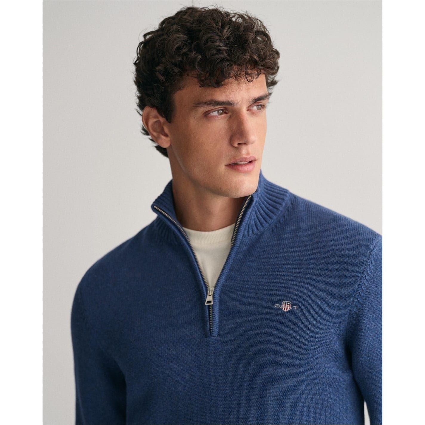 Marine - Back - Gant Mens Micro Textured Half Zip Sweatshirt