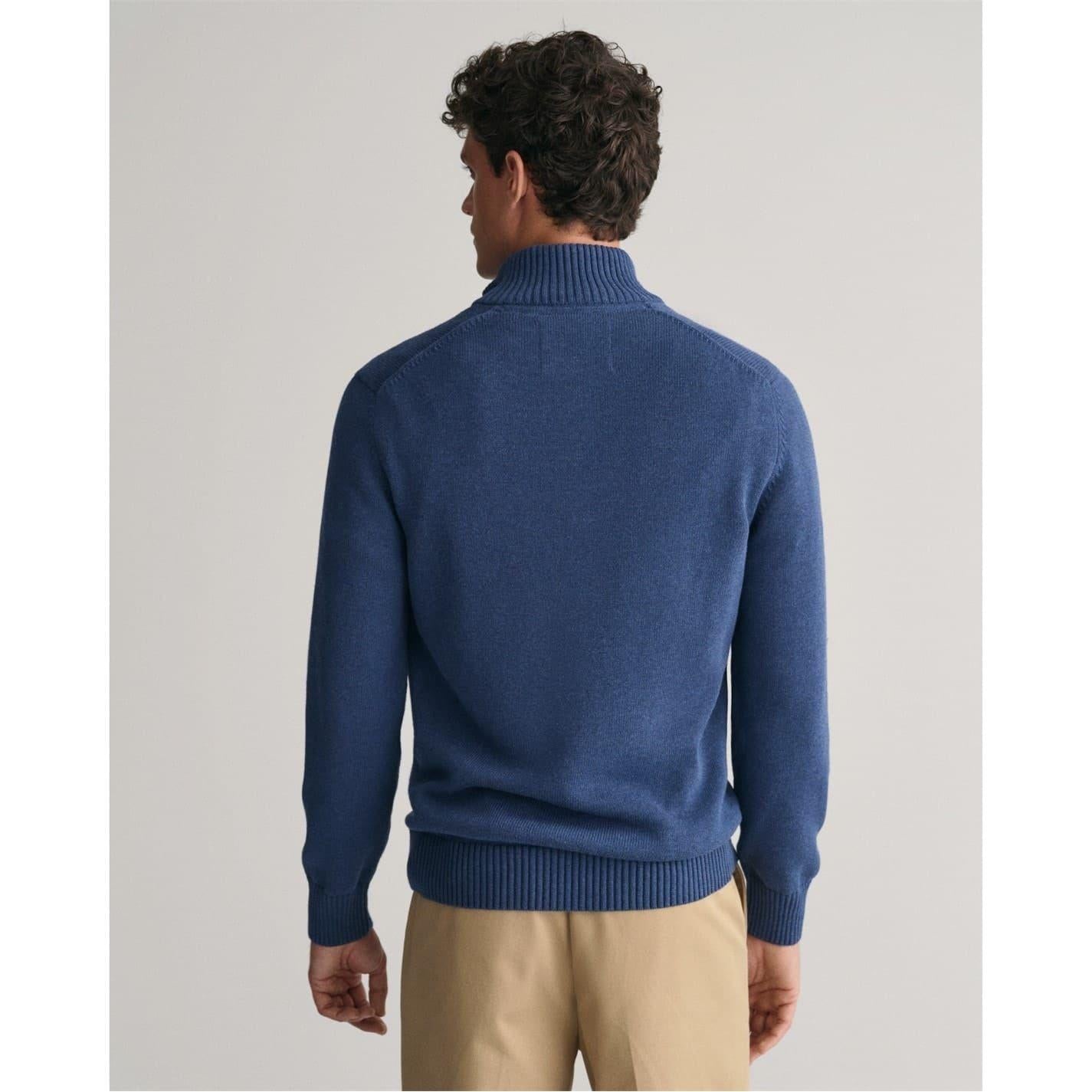Marine - Side - Gant Mens Micro Textured Half Zip Sweatshirt