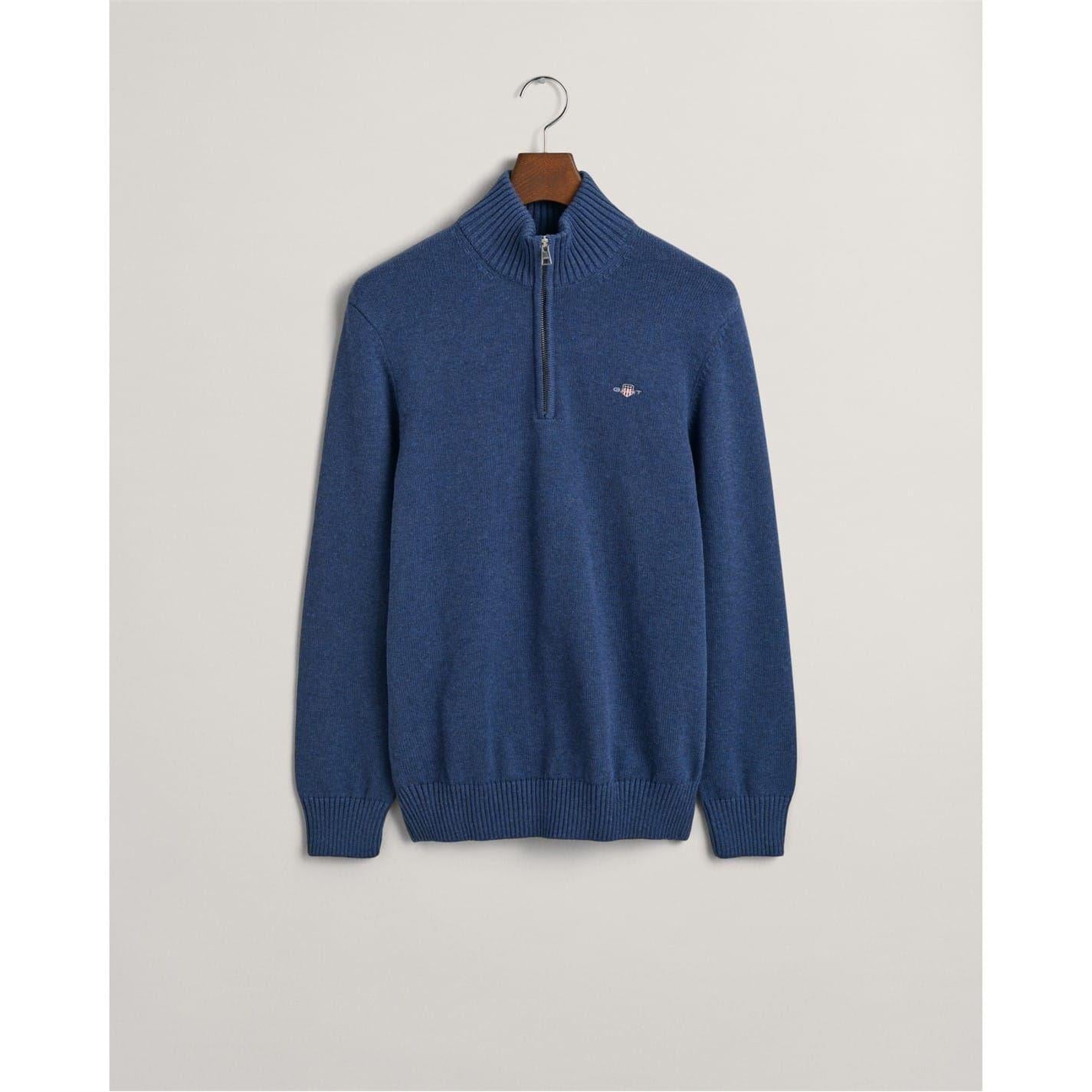 Marine - Pack Shot - Gant Mens Micro Textured Half Zip Sweatshirt