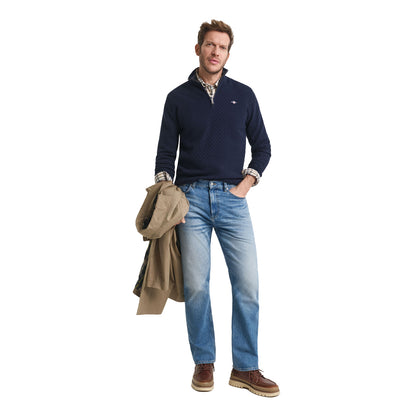 Blue - Side - Gant Mens Micro Textured Half Zip Sweatshirt