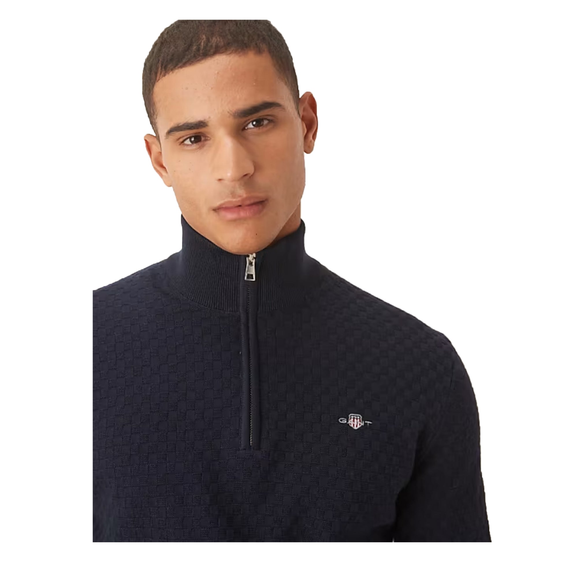 Blue - Lifestyle - Gant Mens Micro Textured Half Zip Sweatshirt
