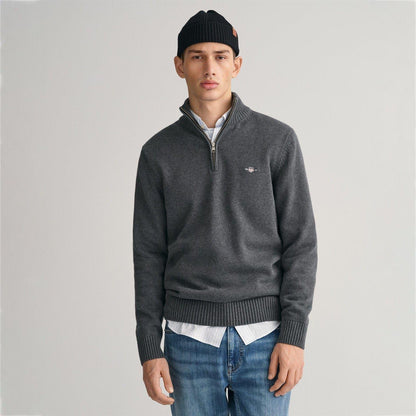 Charcoal - Front - Gant Mens Micro Textured Half Zip Sweatshirt