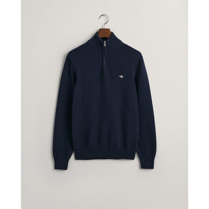Navy - Front - Gant Mens Micro Textured Half Zip Sweatshirt
