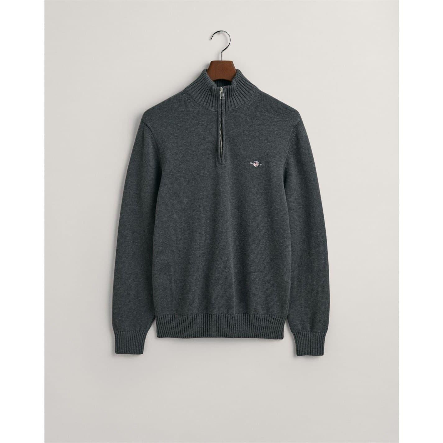 Charcoal - Back - Gant Mens Micro Textured Half Zip Sweatshirt