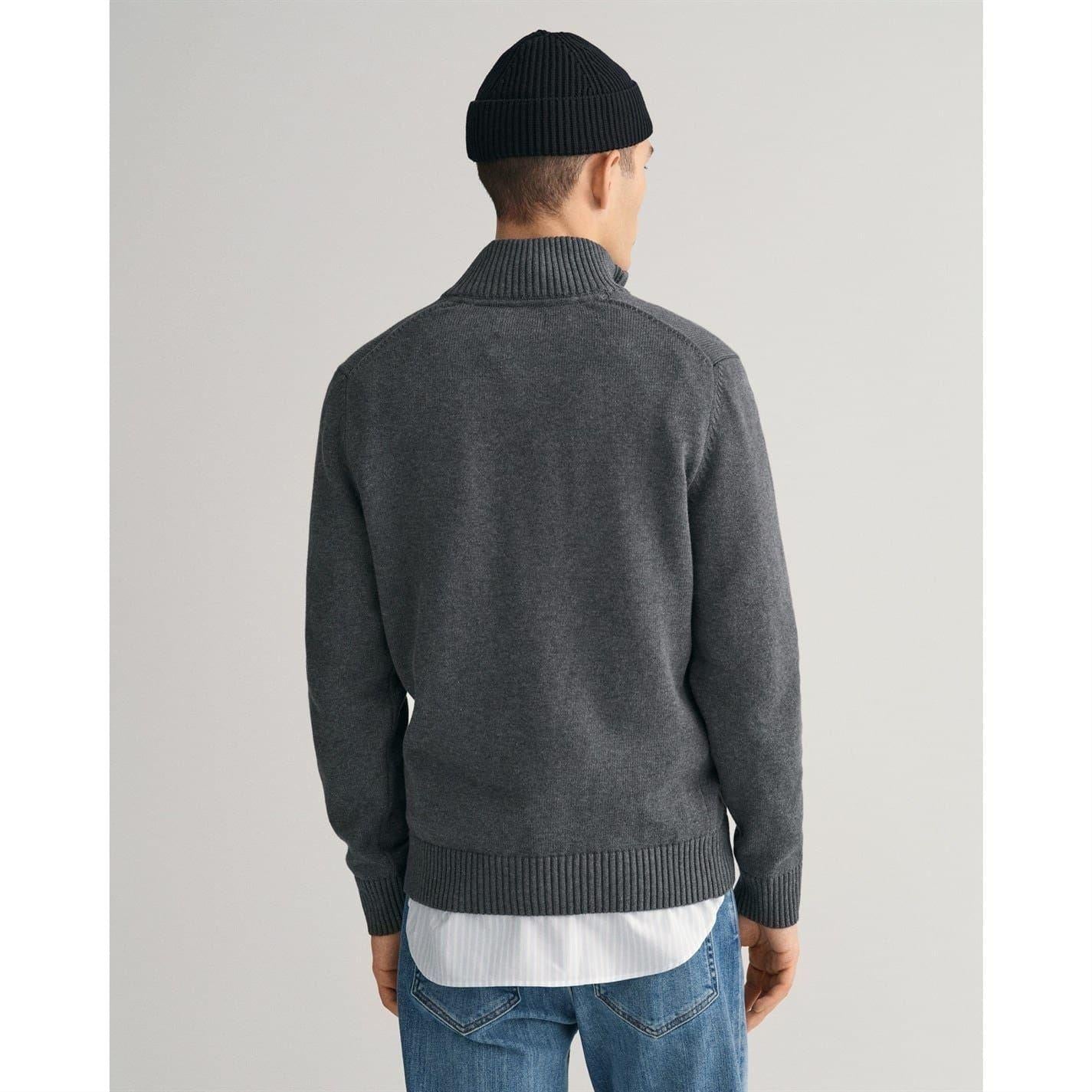 Charcoal - Side - Gant Mens Micro Textured Half Zip Sweatshirt