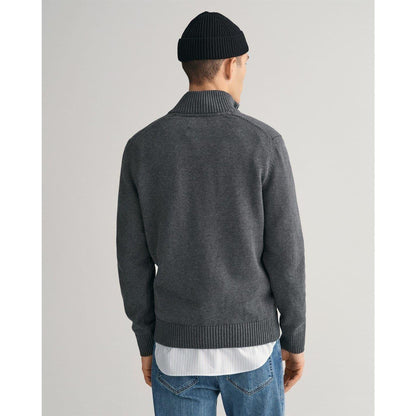Charcoal - Side - Gant Mens Micro Textured Half Zip Sweatshirt