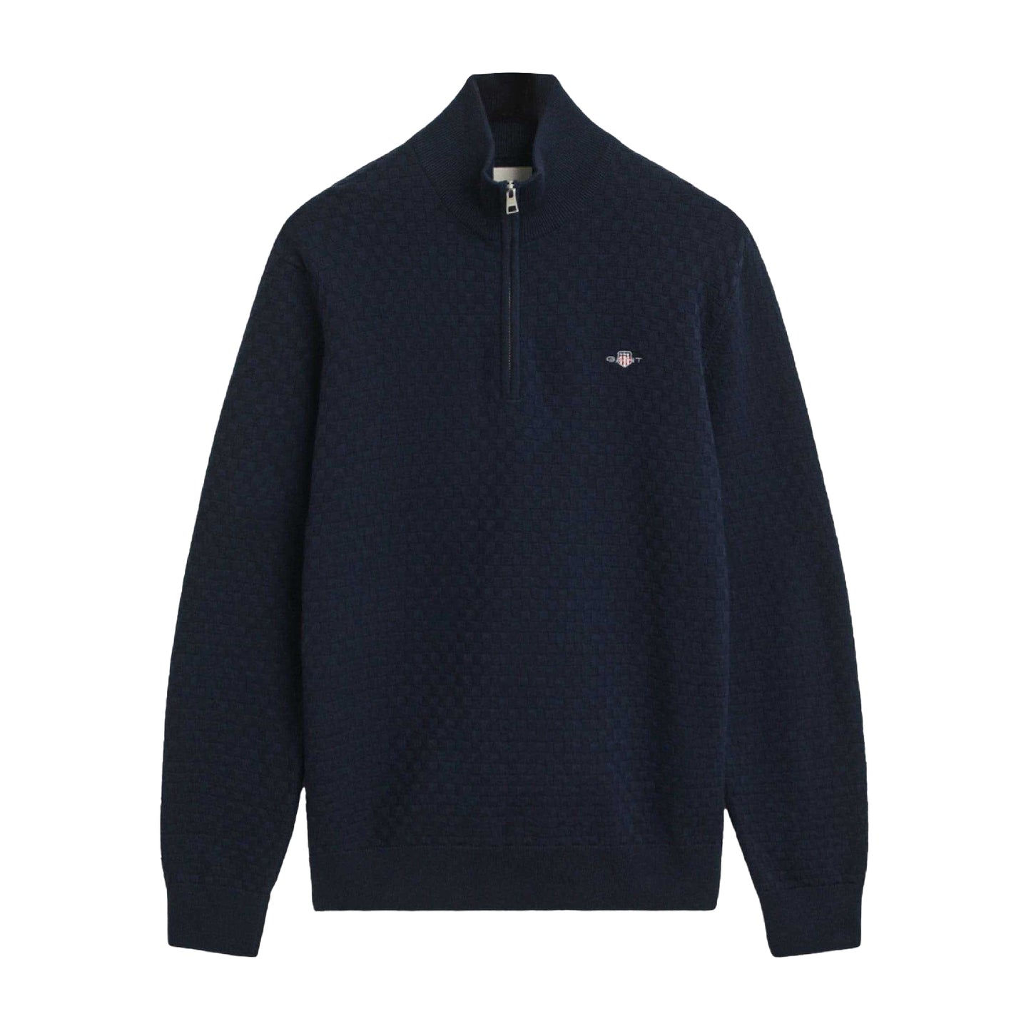 Blue - Front - Gant Mens Micro Textured Half Zip Sweatshirt